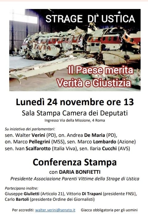 Strage di Ustica, no all’archiviazione dell’inchiesta. Il 24 novembre conferenza stampa alla Camera