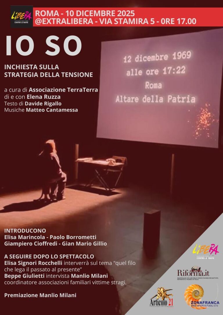“Io so”. Roma, 10 dicembre. Aderisci anche tu all’iniziativa di Articolo21