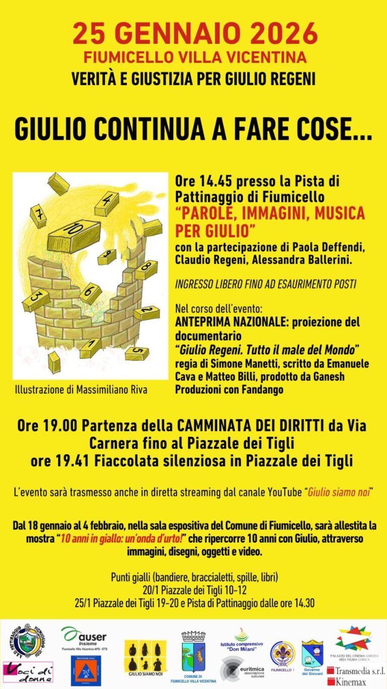 Dieci anni dopo, Giulio continua a fare cose: a Fiumicello l’onda gialla