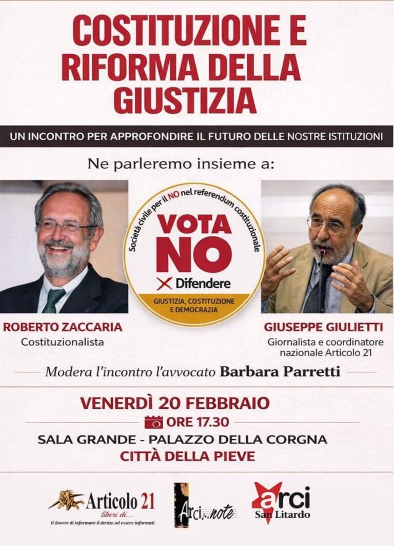 Incontro pubblico su Referendum e Giustizia. 20 febbraio a Città della Pieve