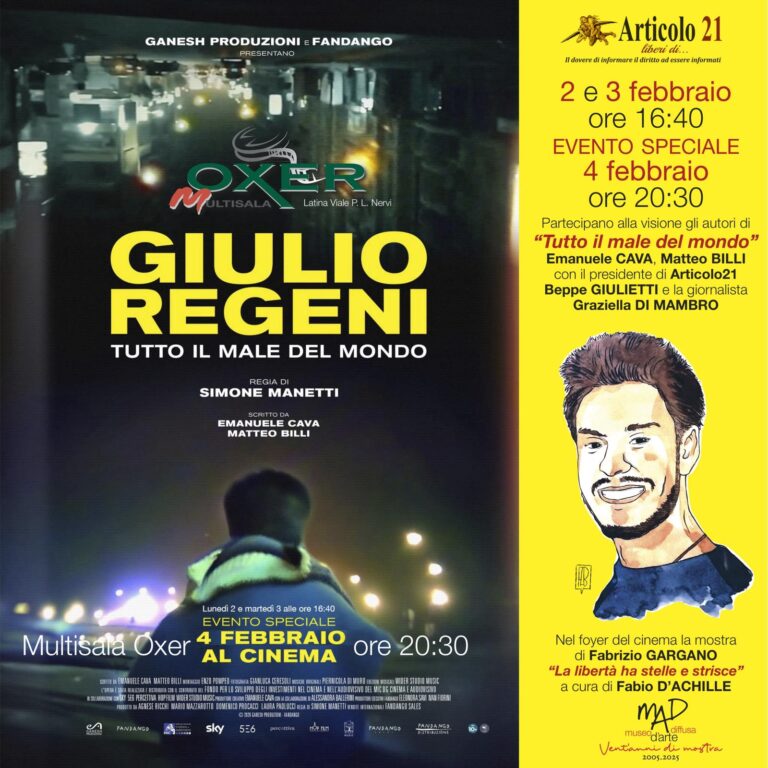 “Giulio Regeni, tutto il male del mondo”, proiezione-evento a Latina