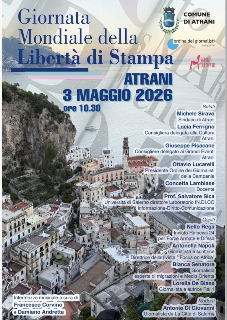 Giornata mondiale della libertà di stampa, evento ad Atrani in Costiera Amalfitana