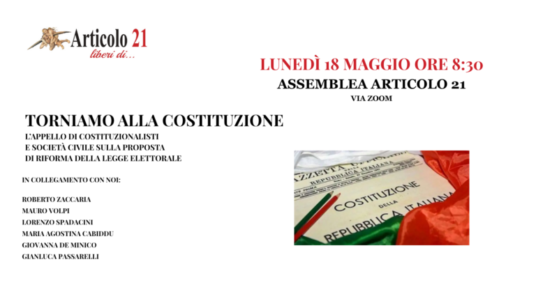 Oltre 6mila firme all’appello dei costituzionalisti. Il 18 maggio incontro on line di Articolo21