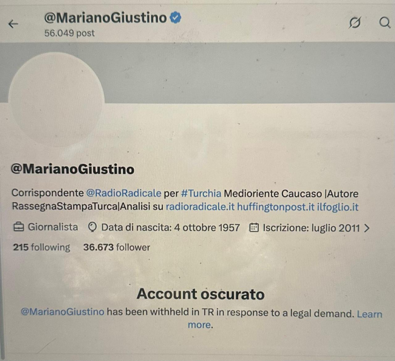 Il governo turco oscura l’account X di Mariano Giustino