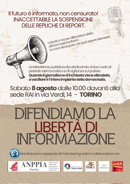 Emfa, l’otto agosto in piazza a Torino per difendere Report e le libertà di tutti