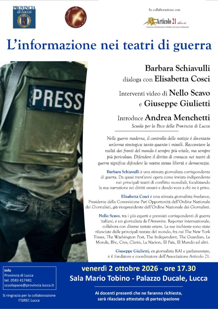 Informazione nei teatri di guerra: incontro a Lucca con Barbara Schiavulli