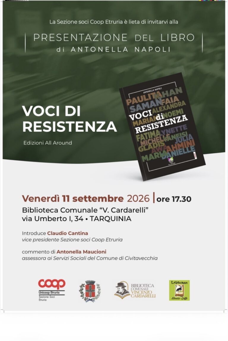 “Voci di resistenza”, presentazione a Tarquinia del nuovo libro di Antonella Napoli