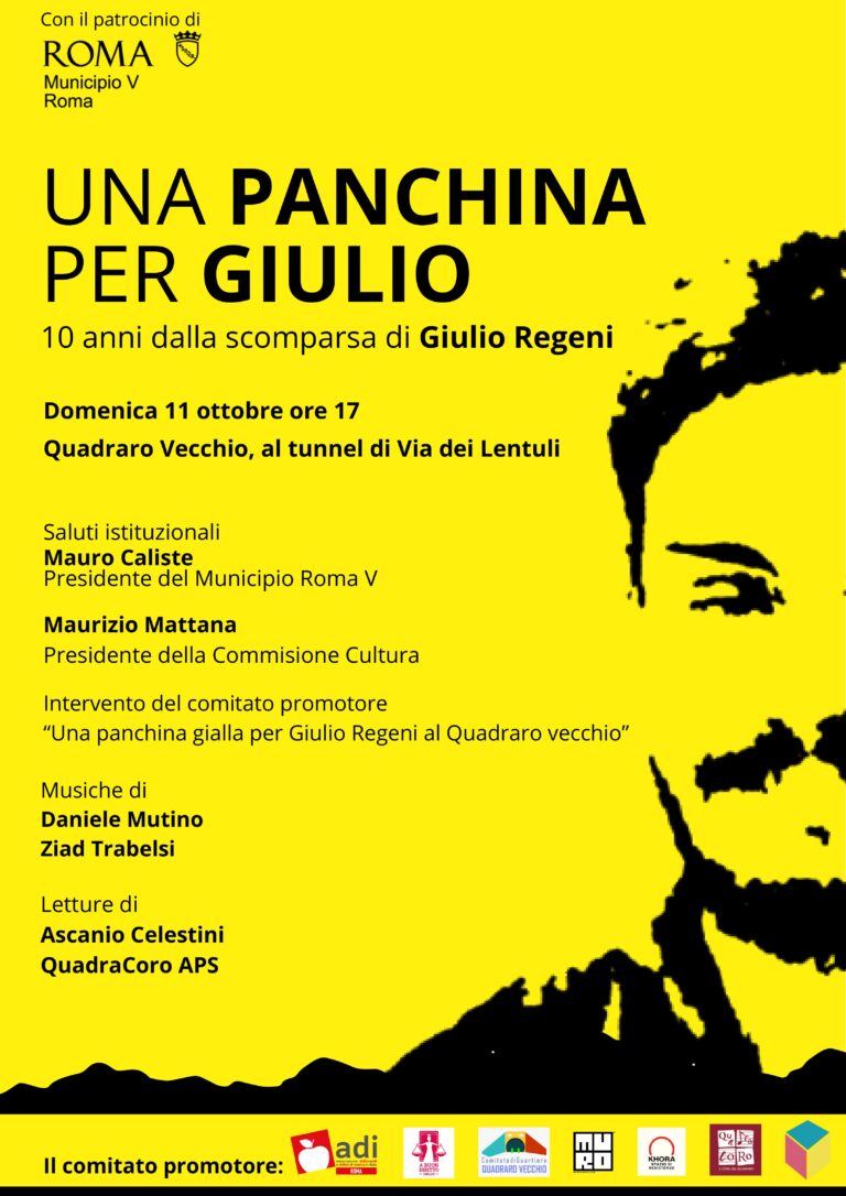A Roma una nuova panchina gialla per Giulio Regeni