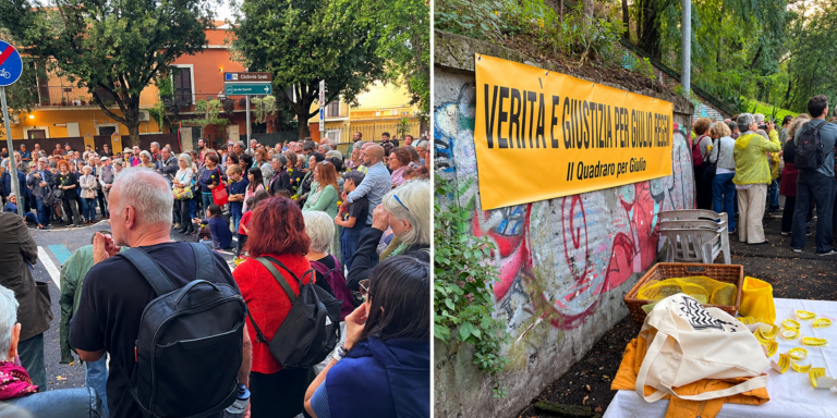 Il Quadraro si stringe attorno a Giulio Regeni: inaugurata la panchina gialla